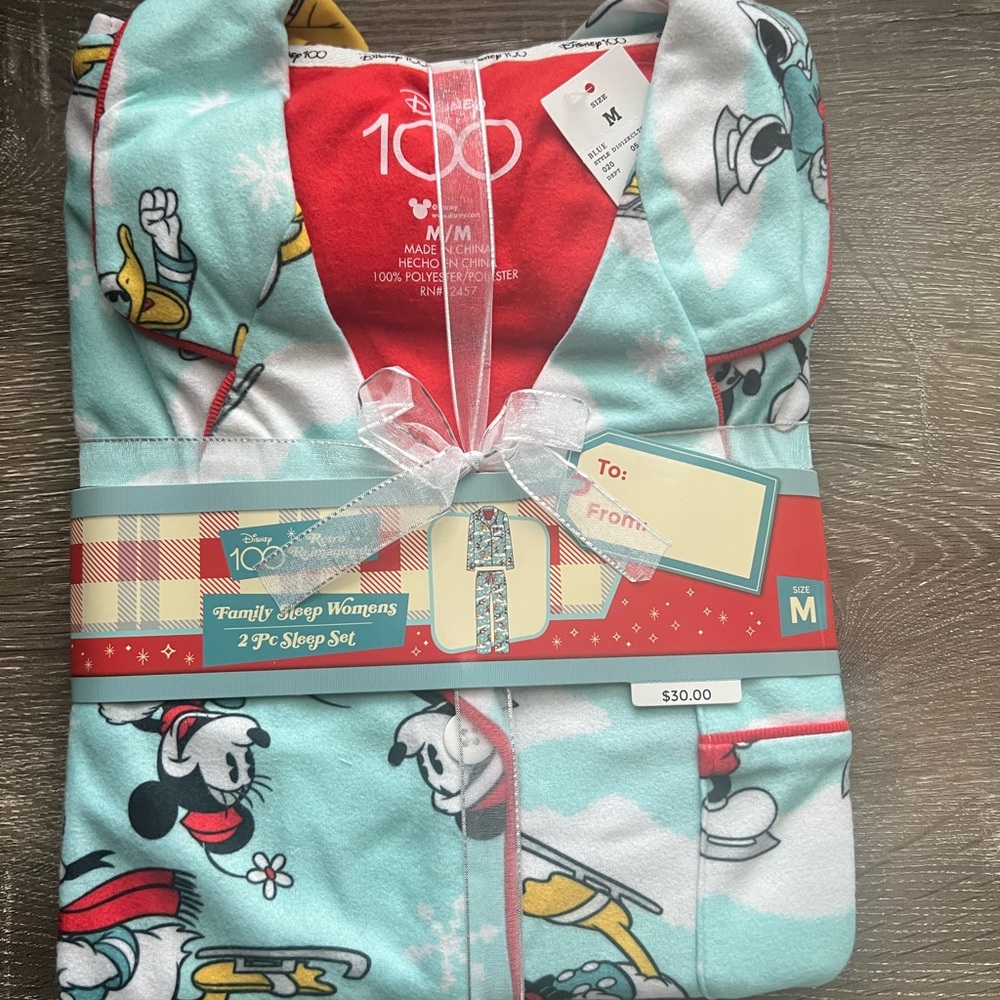 Disney 100 Holiday Women’s 2-piece flannel sleep set.  Various sizes.  NWT